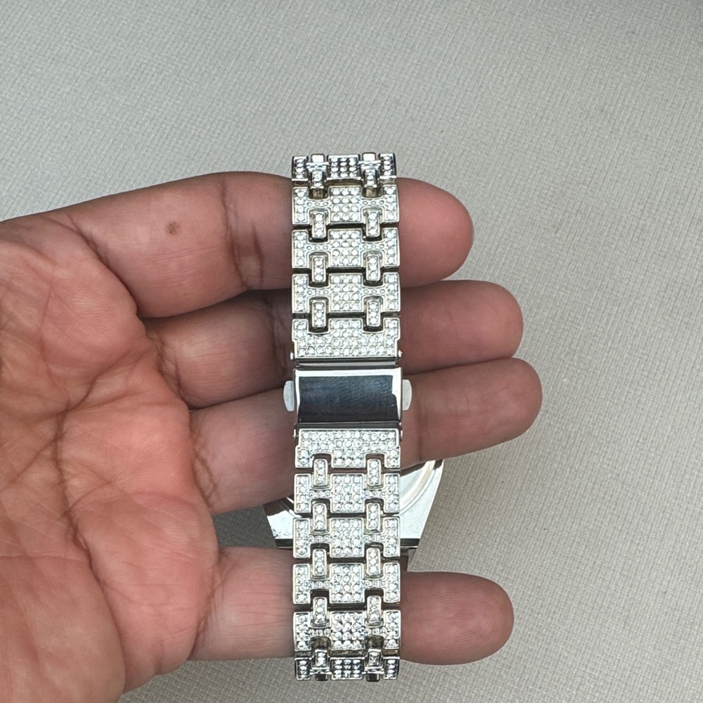 Men’s Iced Out Silver Tone with Blue Accents Watch - Picture 5 of 5